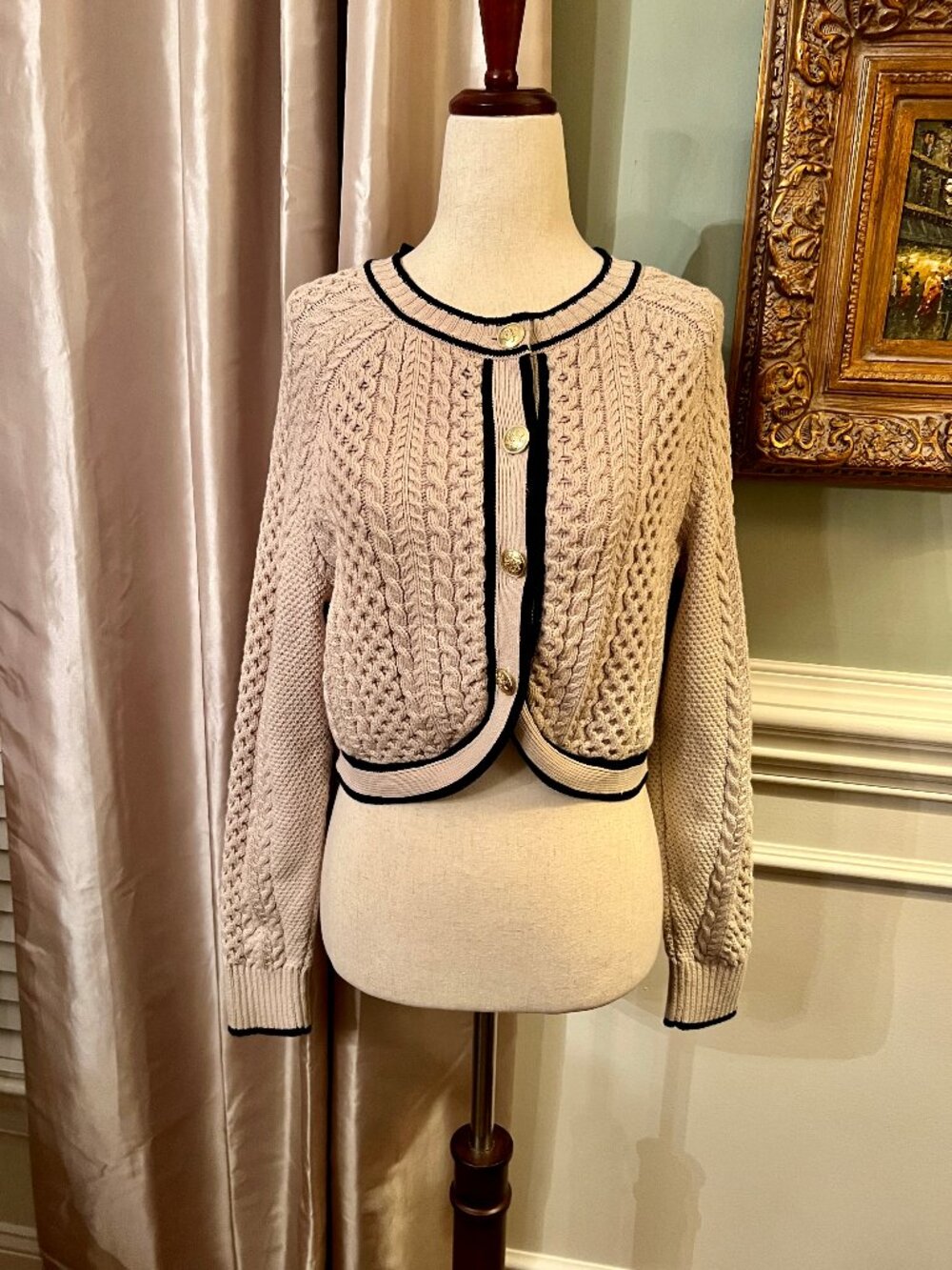 EUC J.Crew Cropped Cable Knit Sweater Lady Jacket Cardigan Size MEDIUM - Picture 3 of 4